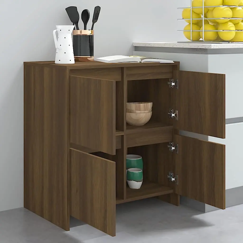 Sideboard 4 Door Minimalist Brown Oak Storage Cabinet 70x41x75cm