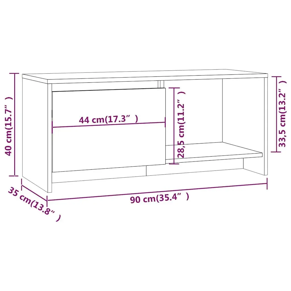 TV Cabinet Brown Lowboard Media Storage Unit with Door Compartment 90 x 35 x 40 cm