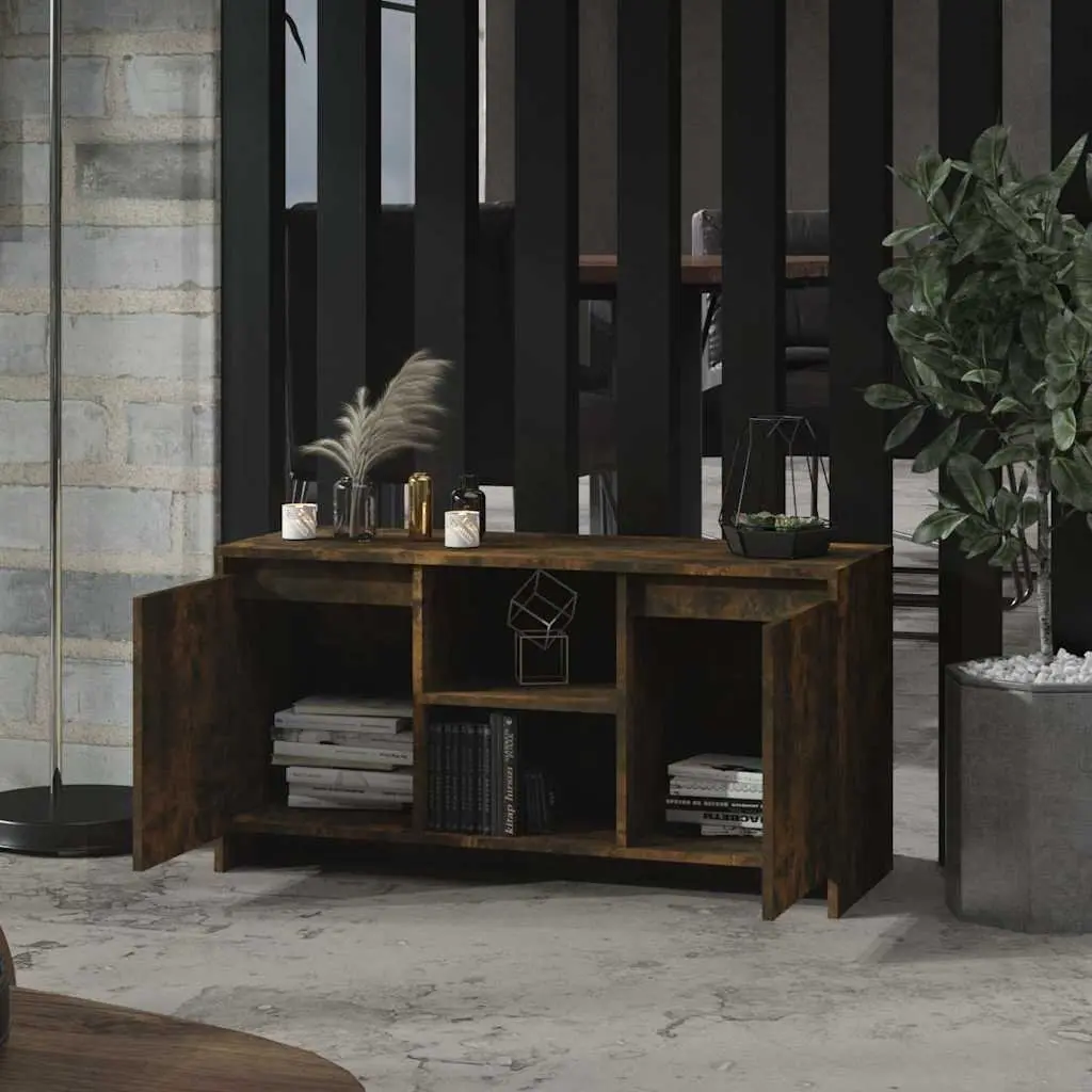 TV Cabinet Storage Unit with Doors Compartments Engineered Wood Brown Smoked Oak
