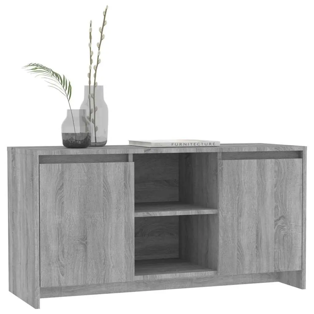 TV Cabinet with Storage Doors Compartments Grey Engineered Wood Media Unit