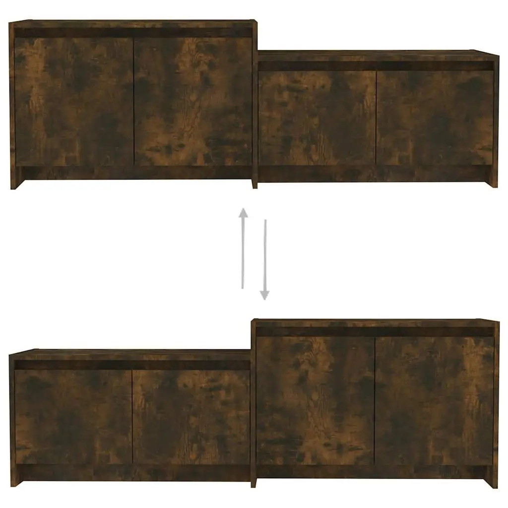 Lowboard TV Cabinet 4 Door Storage Unit Smoked Oak Living Room Furniture 146.5cm