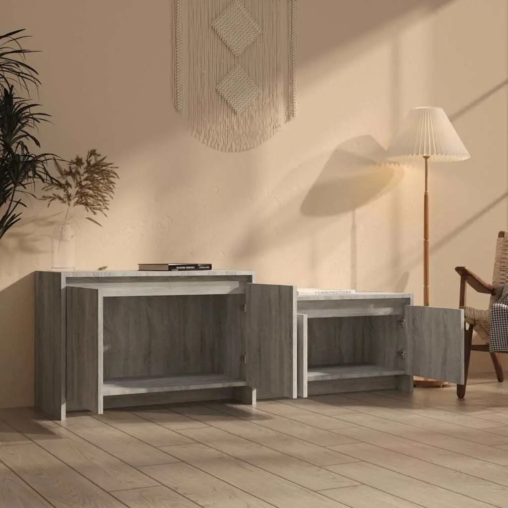 TV Cabinet Grey Sonoma 146.5cm Low Board 4 Door Storage Unit