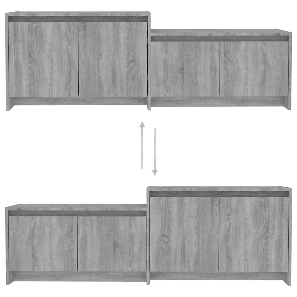 TV Cabinet Grey Sonoma 146.5cm Low Board 4 Door Storage Unit