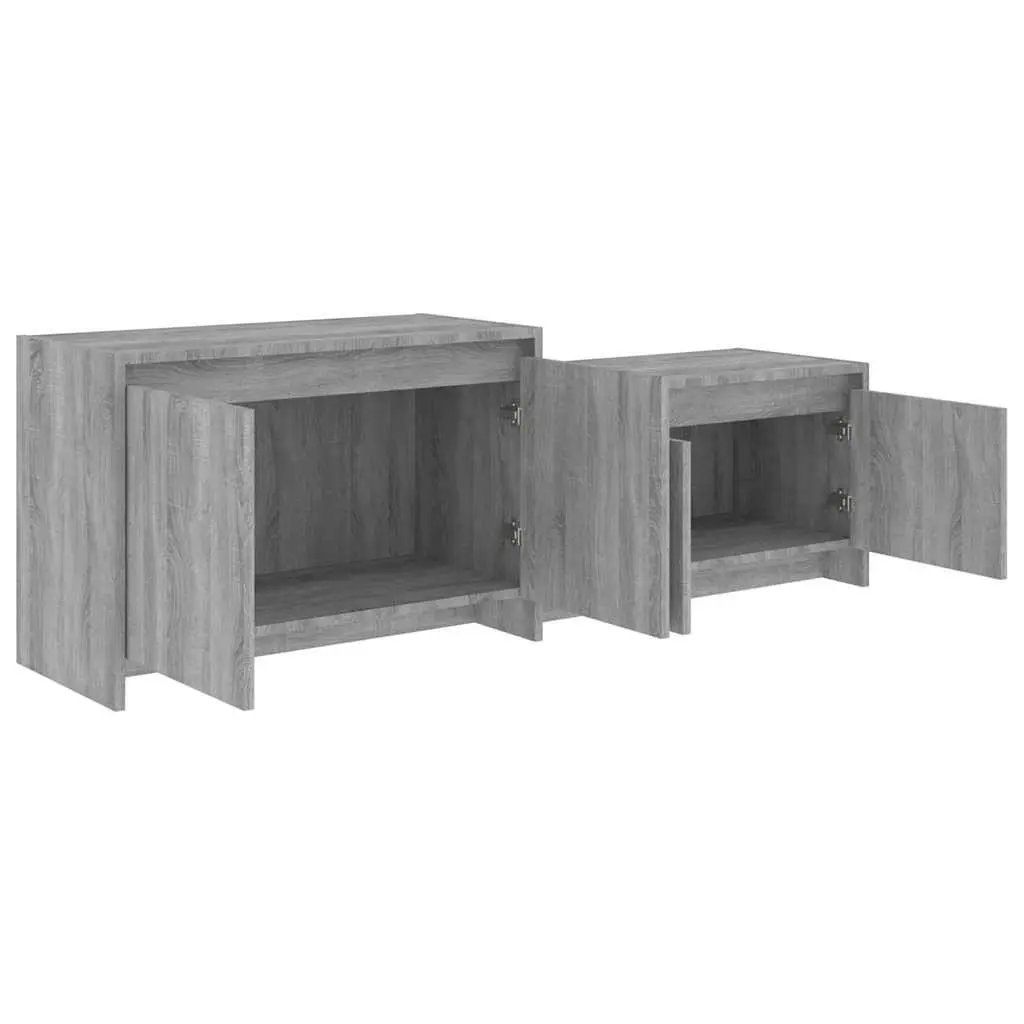 TV Cabinet Grey Sonoma 146.5cm Low Board 4 Door Storage Unit