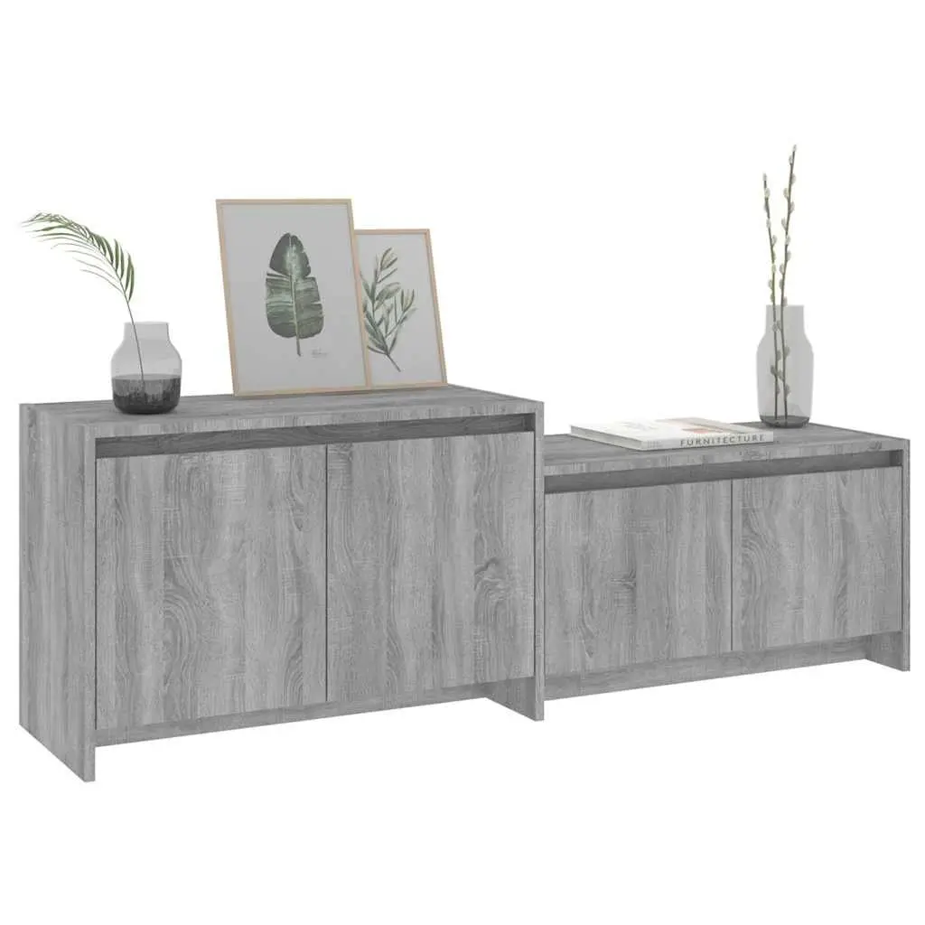 TV Cabinet Grey Sonoma 146.5cm Low Board 4 Door Storage Unit