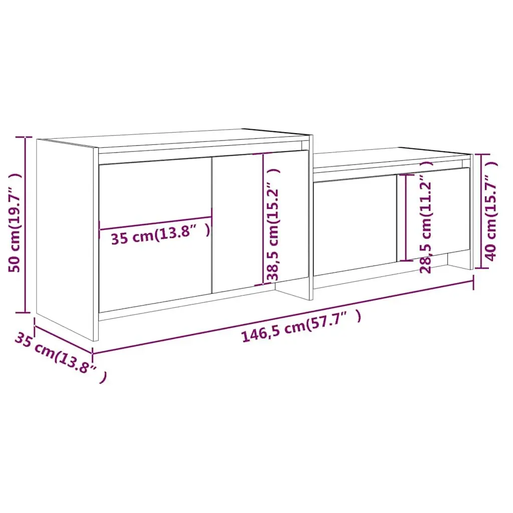 TV Cabinet Grey Sonoma 146.5cm Low Board 4 Door Storage Unit