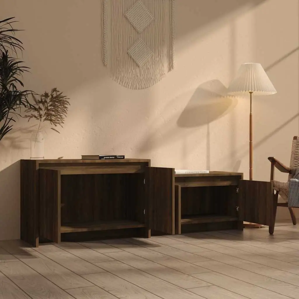 TV Cabinet 146.5cm Brown Engineered Wood Lowboard Storage Unit with 4 Doors