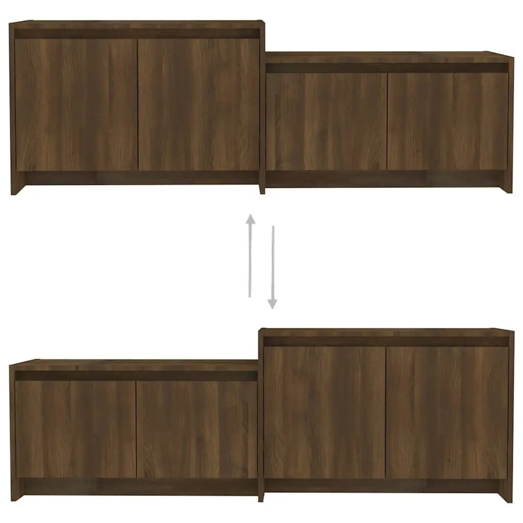 TV Cabinet 146.5cm Brown Engineered Wood Lowboard Storage Unit with 4 Doors