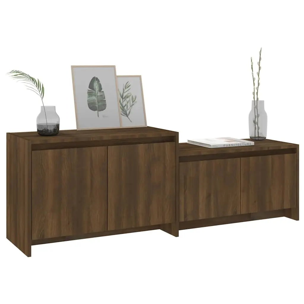 TV Cabinet 146.5cm Brown Engineered Wood Lowboard Storage Unit with 4 Doors
