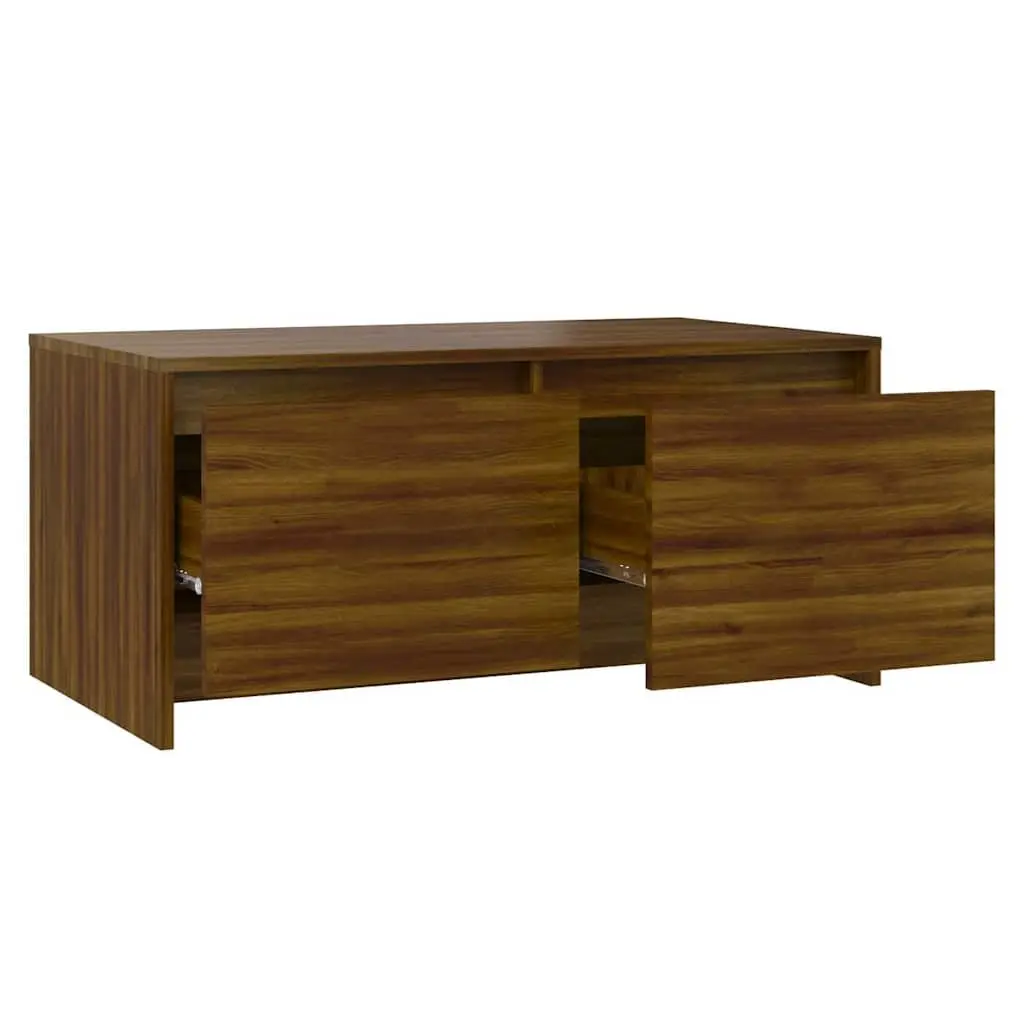 Coffee Table Modern Brown Oak with Storage Drawers 90L x 50W x 41.5H cm