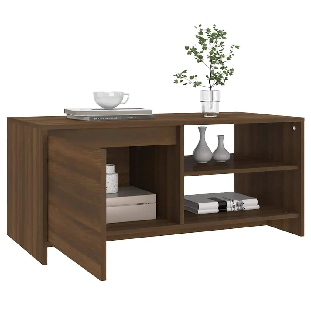 Coffee Table Brown Oak Modern Design Living Room Furniture with Storage Shelf