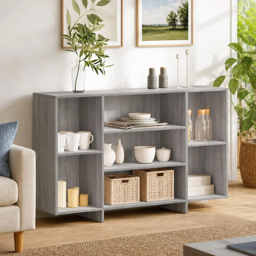 Grey Sonoma Sideboard with Shelves Storage Cabinet Engineered Wood Cupboard