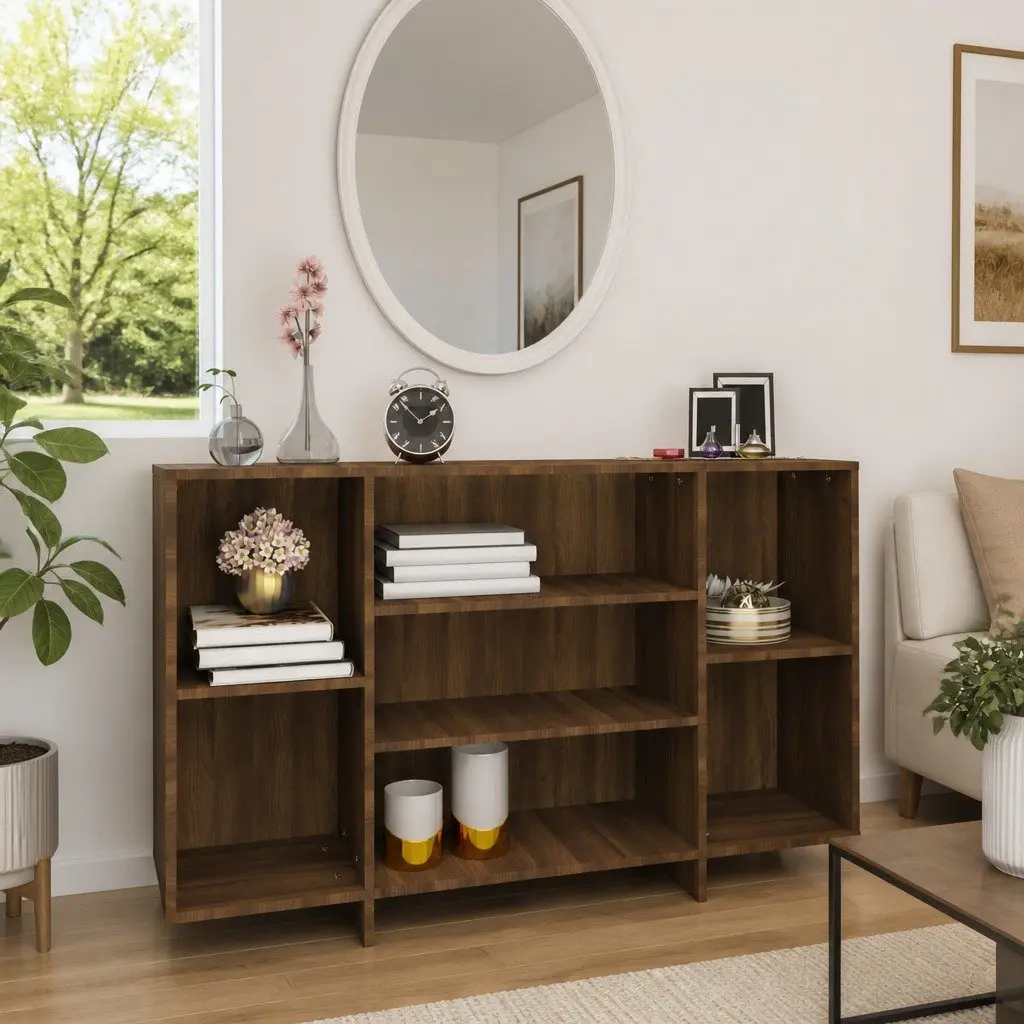 Sideboard Modern Brown Oak 120x30x75 cm Storage Cabinet with 4 Shelves