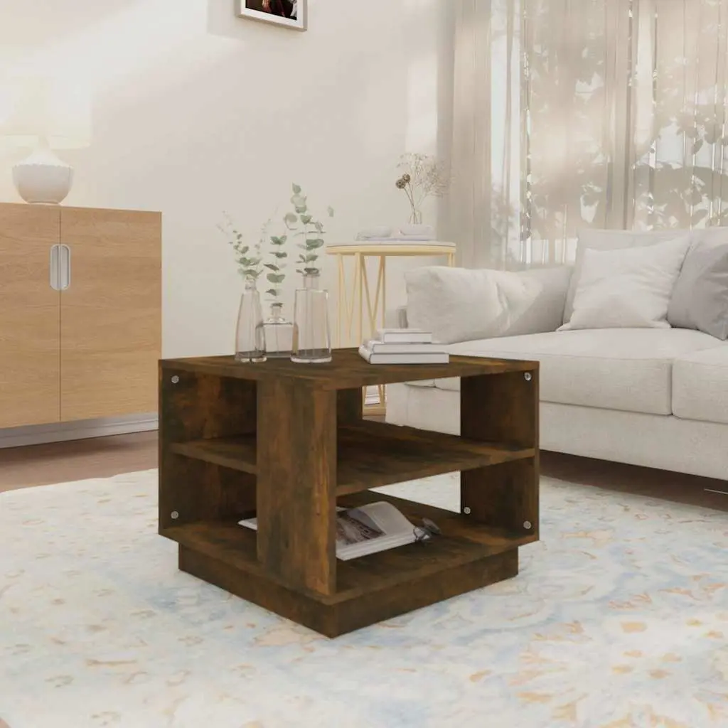 Coffee Table Brown Engineered Wood Modern Living Room Accent Storage Shelves