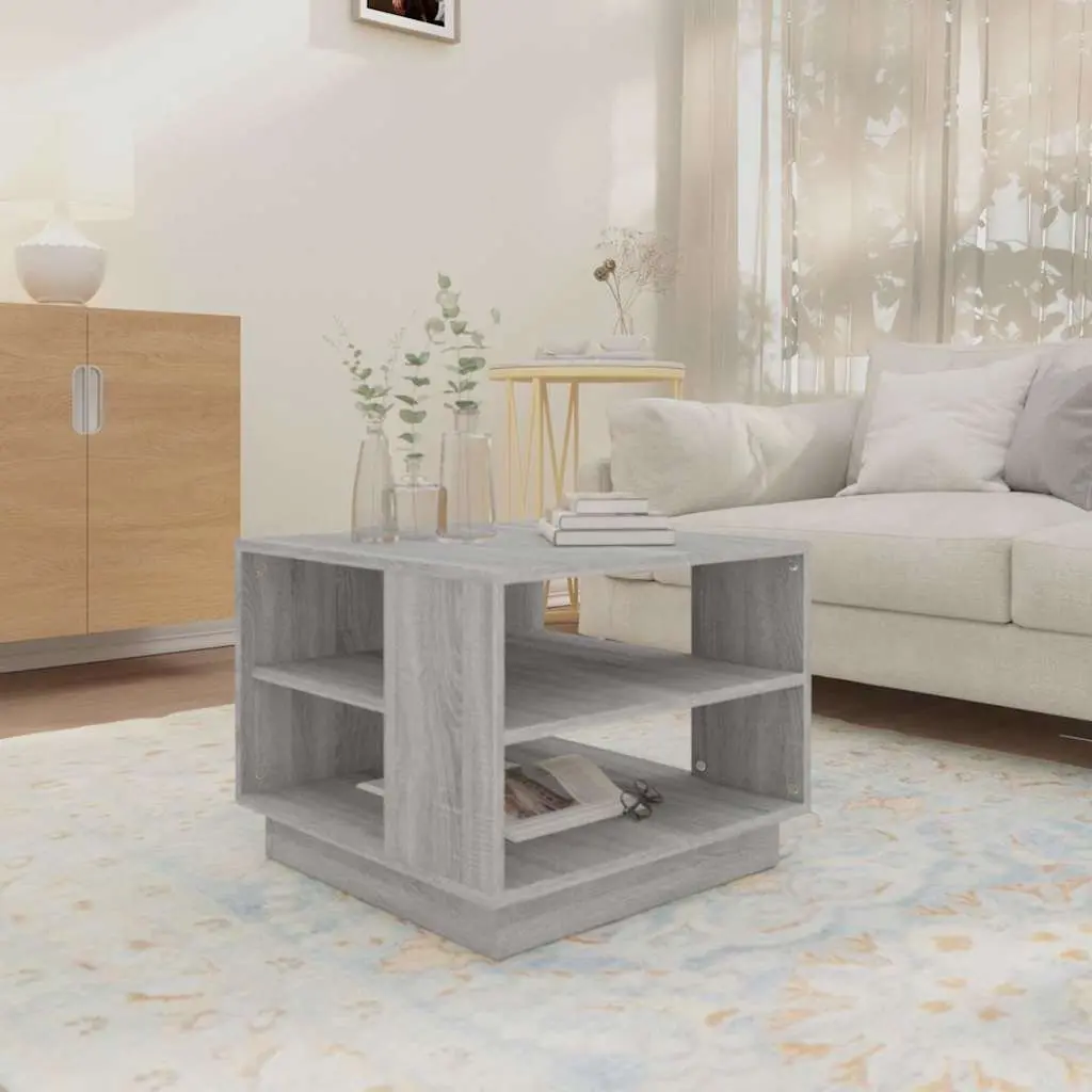 Coffee Table Grey Square Modern with Storage Shelves 55W x 55D x 43H cm