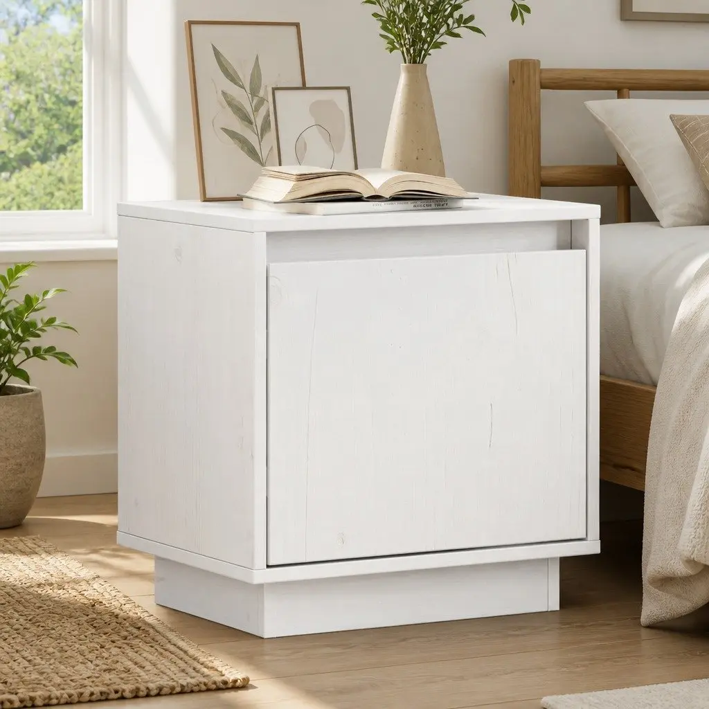 White Solid Wood Pine Nightstand