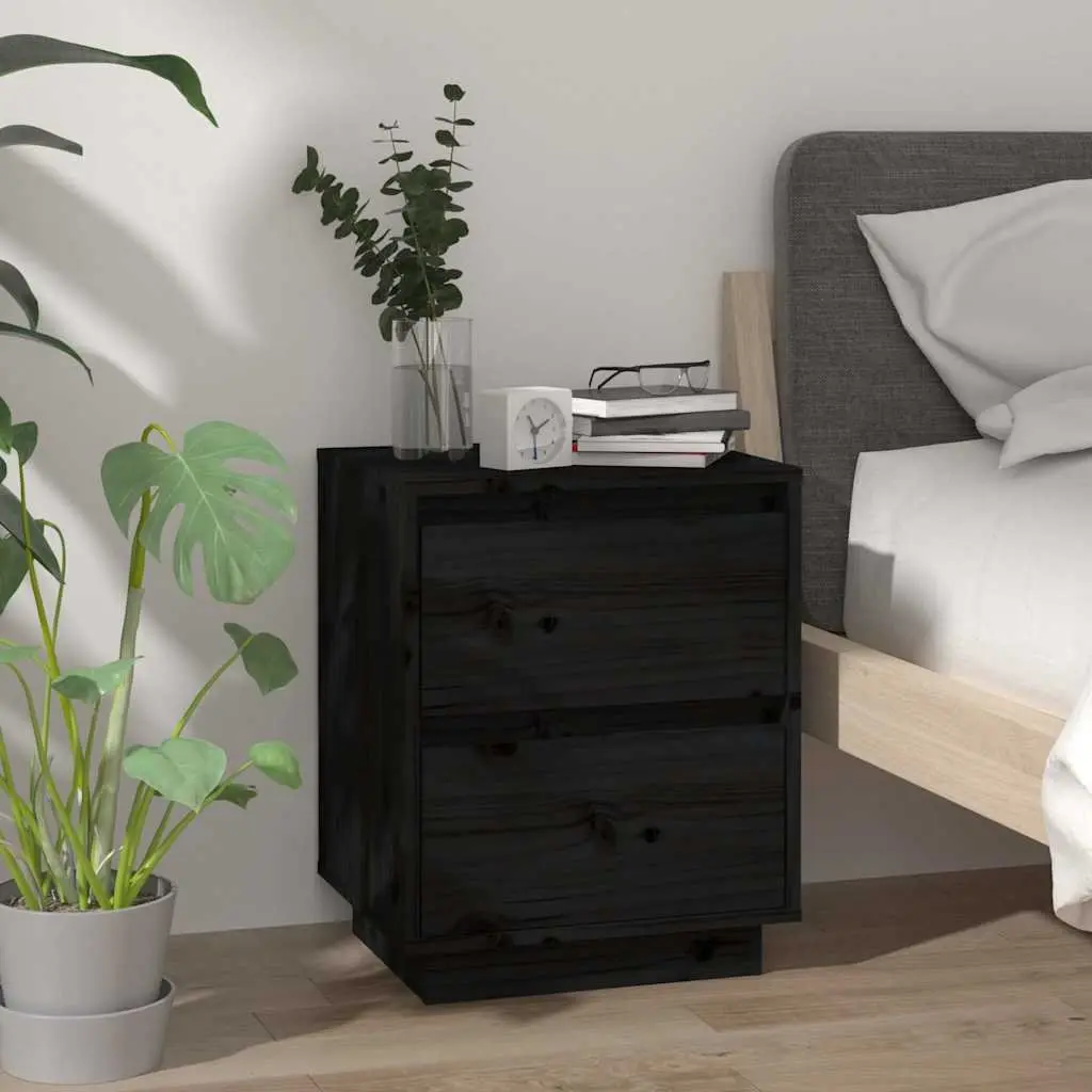 Bedside Tables Modern Black Storage Cabinets 2 Piece Set