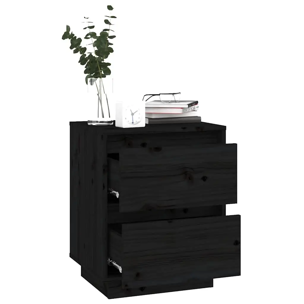 Bedside Tables Modern Black Storage Cabinets 2 Piece Set