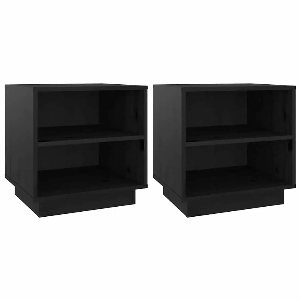 Bedside Cabinets 2 pcs Black 40x34x40 cm Solid Wood Storage Side Tables