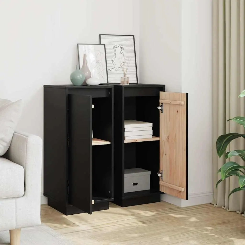 Sideboard Cabinet Black Solid Wood Storage 31.5x34x75cm Living Room Furniture