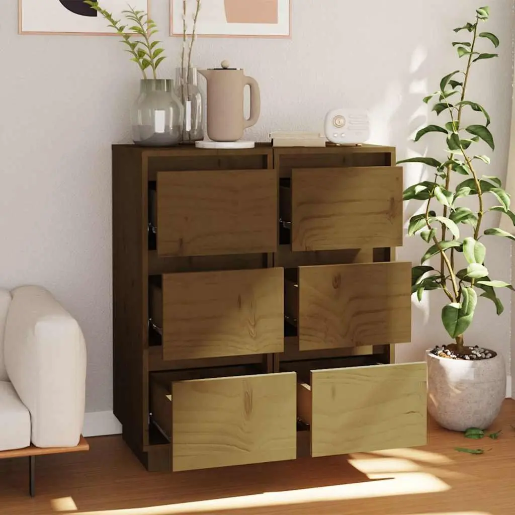 Solid Wood Sideboard Cabinet Honey Brown Storage Furniture Living Room Decor