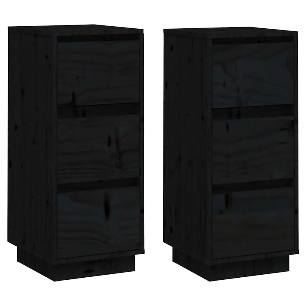 Solid Wood Sideboards Black 2 Piece Storage Cabinet Pinewood Living Room Furniture