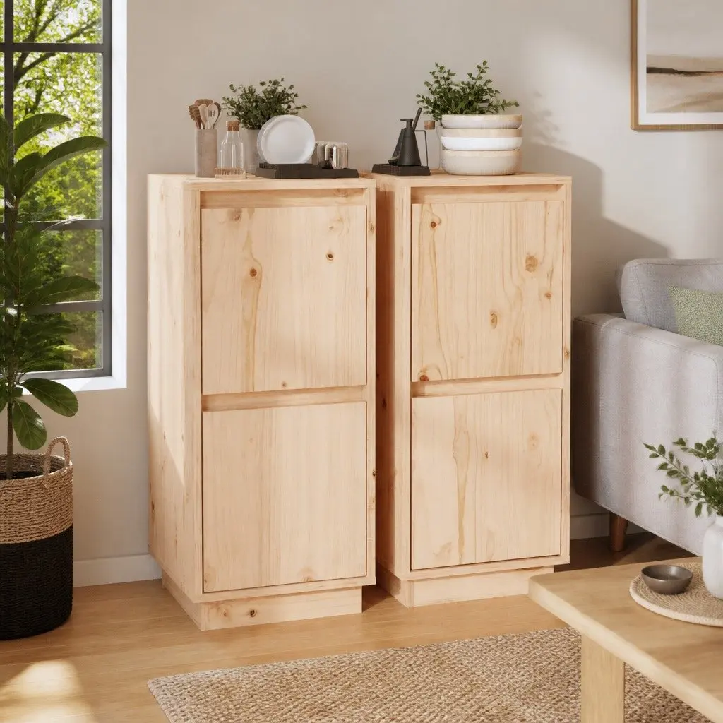 Sideboard Cabinet Solid Wood Pine 2 Door Storage Furniture Set Brown