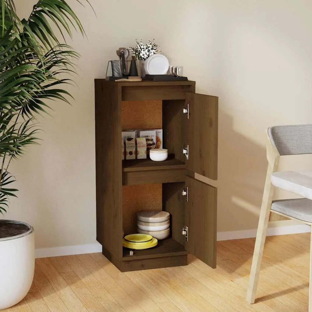 Wooden Sideboard Cabinet 2 Door Pine MDF Brown Storage Furniture 31.5x34x75 cm