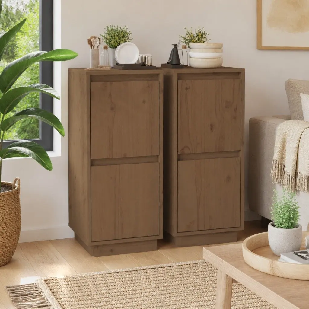 Solid Wood Sideboard Cabinet 2-Door Storage Unit Honey Brown Living Room