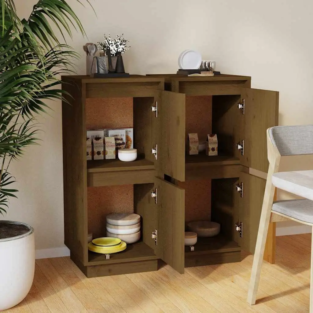 Solid Wood Sideboard Cabinet 2-Door Storage Unit Honey Brown Living Room