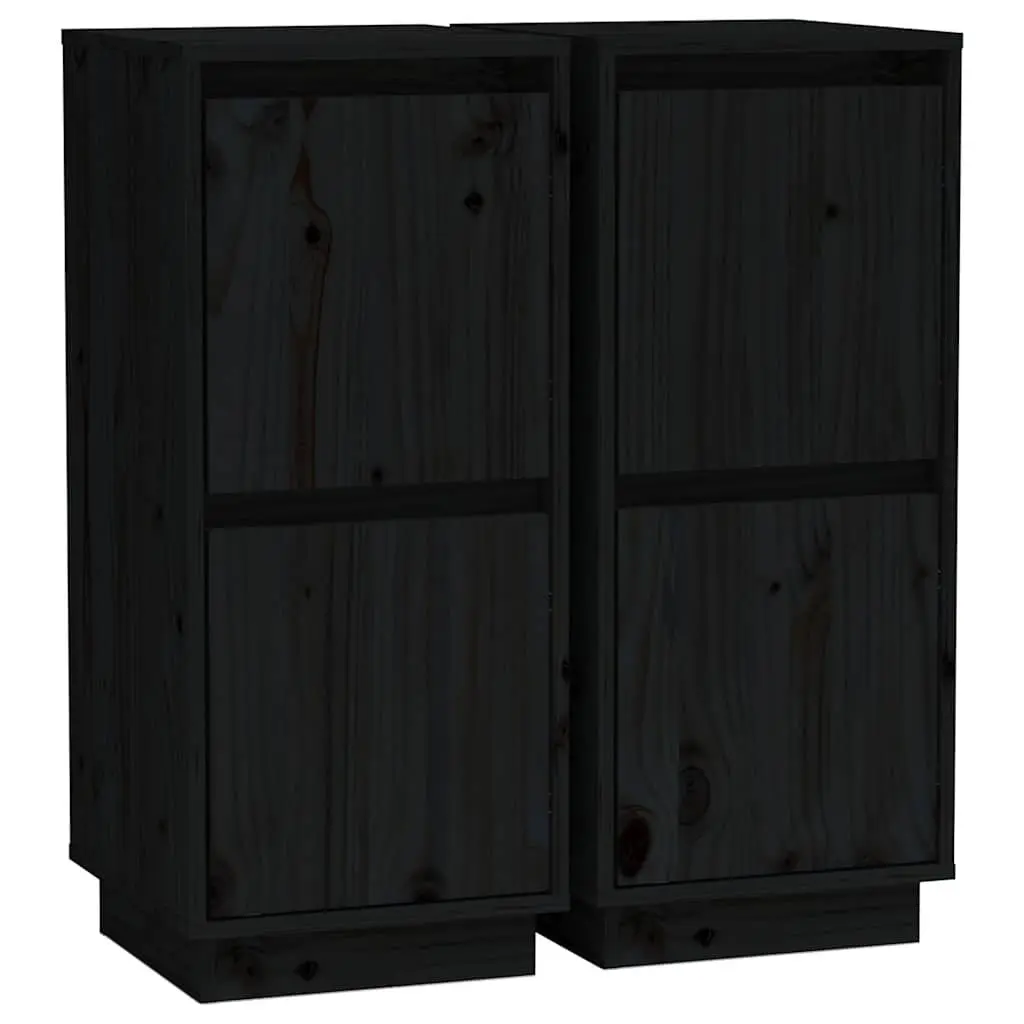Solid Wood Pine Sideboards Black 2 Piece Storage Cabinet Buffet