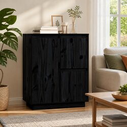 Sideboard Cabinet 60x34x75cm Black 3 Door Storage Buffet Furniture