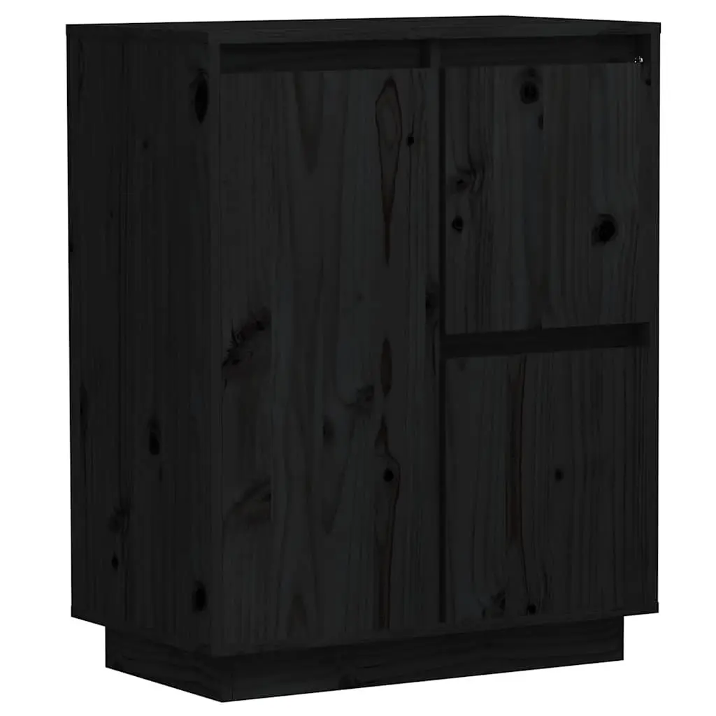Sideboard Cabinet Black 3 Door 60x34x75cm Solid Pine Wood Storage Buffet Furniture