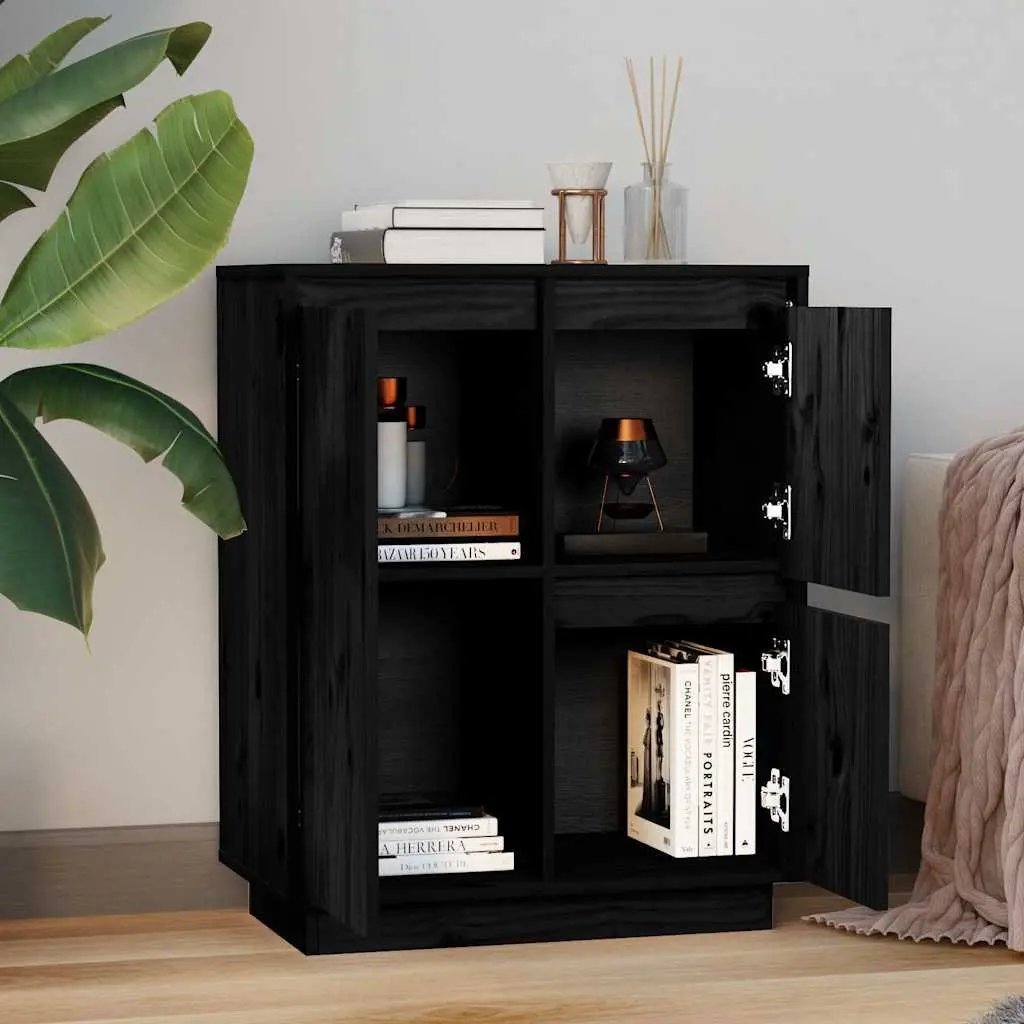 Sideboard Cabinet Black 3 Door 60x34x75cm Solid Pine Wood Storage Buffet Furniture