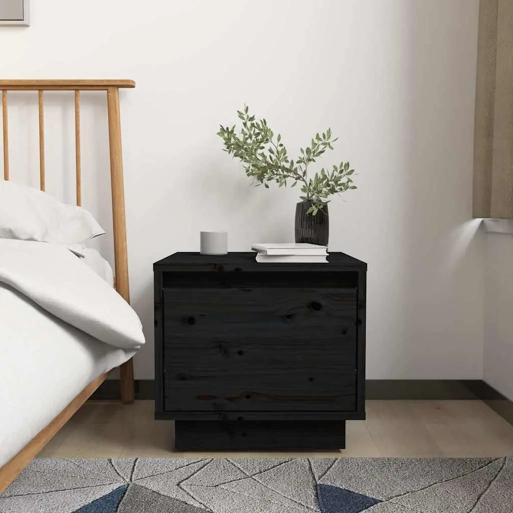Bedside Cabinets Black 35x34x32 cm Set of 2 Solid Pinewood Storage Side Tables