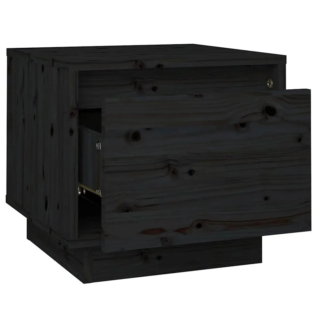 Bedside Cabinets Black 35x34x32 cm Set of 2 Solid Pinewood Storage Side Tables