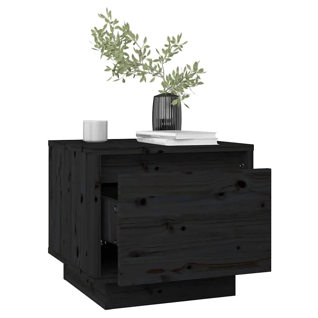 Bedside Cabinets Black 35x34x32 cm Set of 2 Solid Pinewood Storage Side Tables