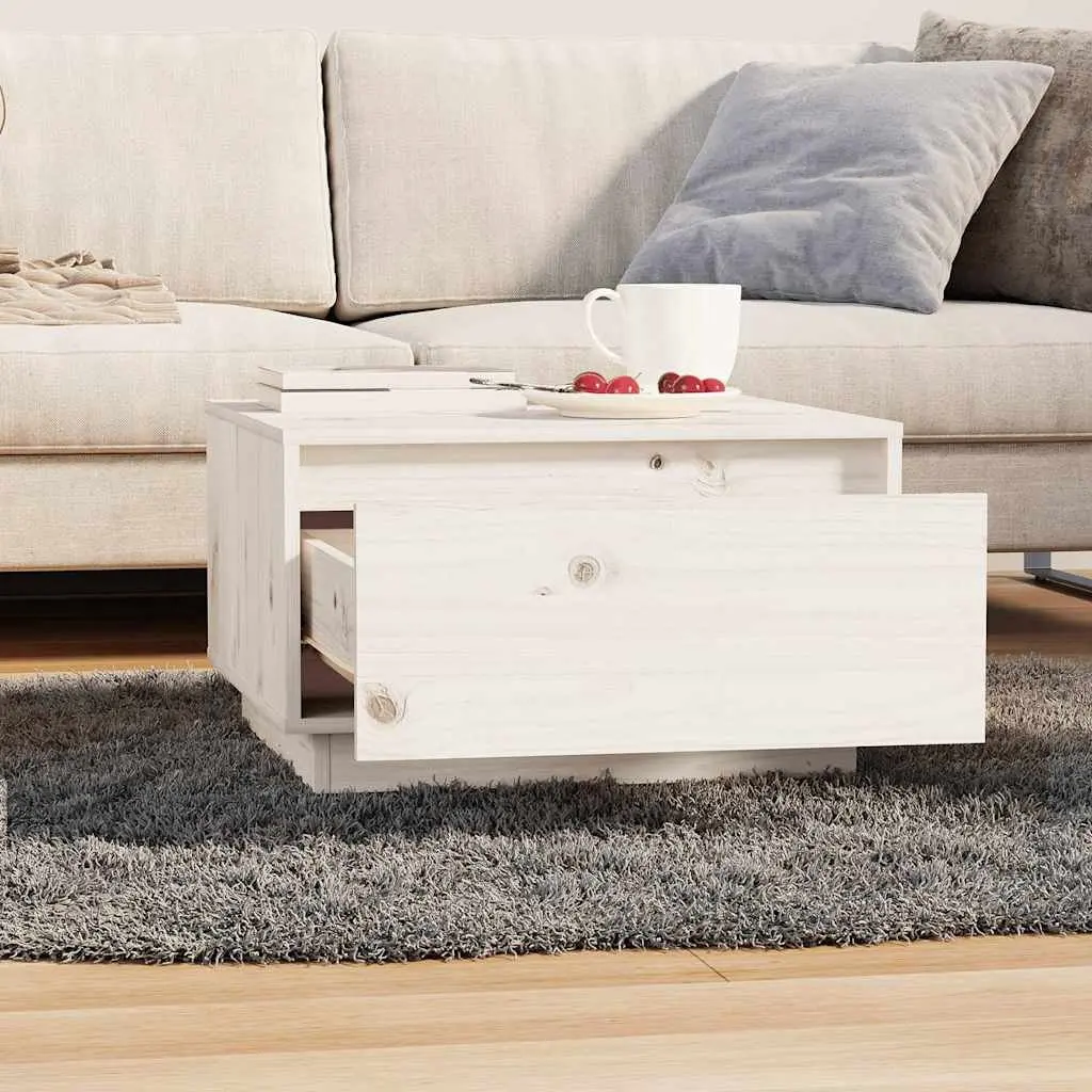 Wooden Coffee Table White Storage Drawer 55 x 56 x 32 cm