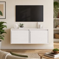 Wall Cabinets 2 pcs White 45x30x35 cm Solid Pine Wood Floating Storage Shelves