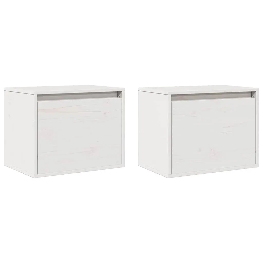 Wall Cabinets 2 pcs White 45x30x35 cm Solid Pine Wood Floating Storage Shelves