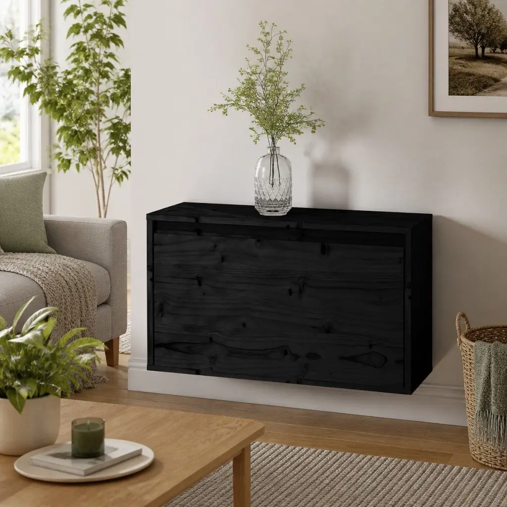 Wall Cabinet Black Solid Pinewood 60x30x35 cm Hanging Storage Unit