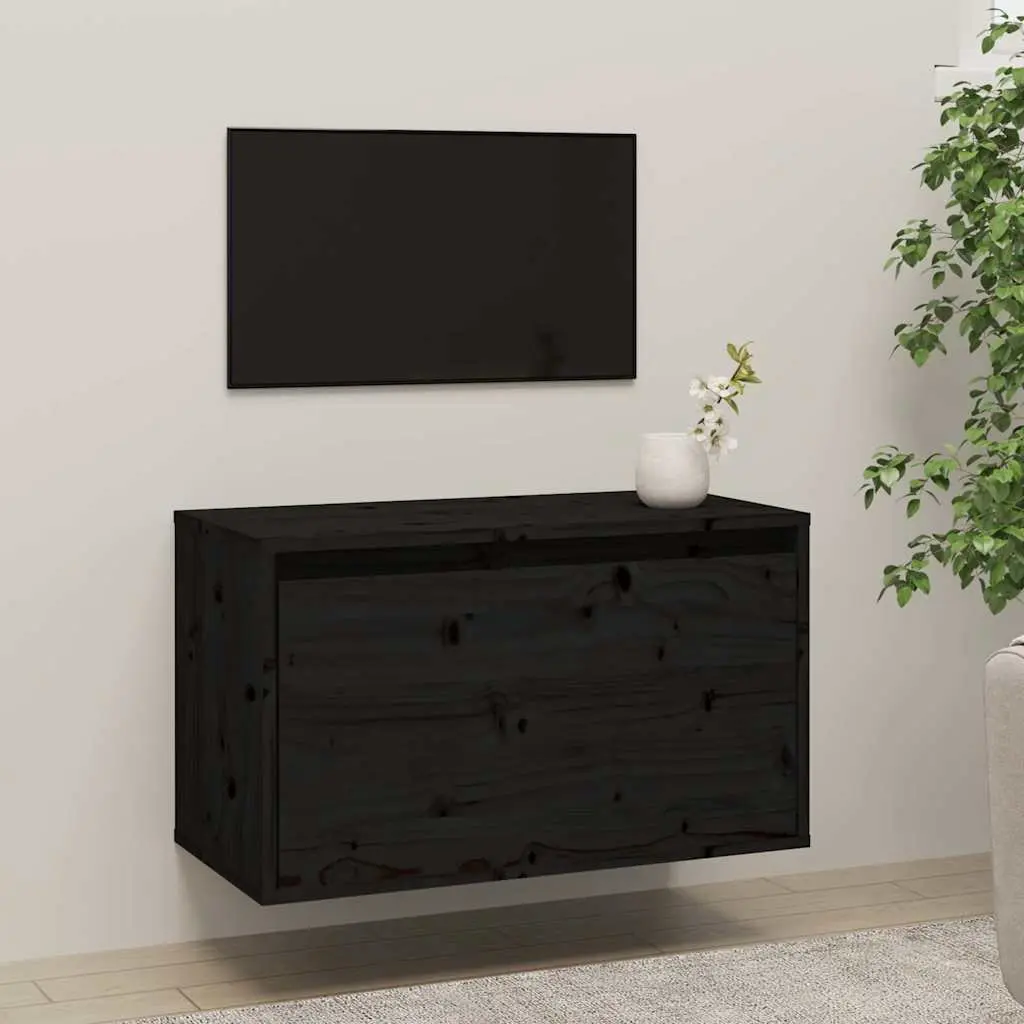 Wall Cabinet Black Solid Pinewood 60x30x35 cm Hanging Storage Unit
