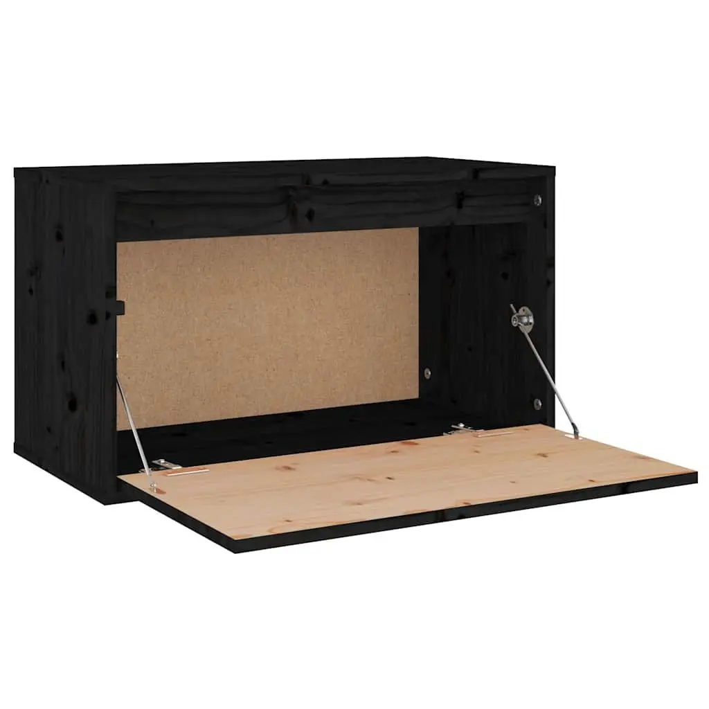Wall Cabinet Black Solid Pinewood 60x30x35 cm Hanging Storage Unit