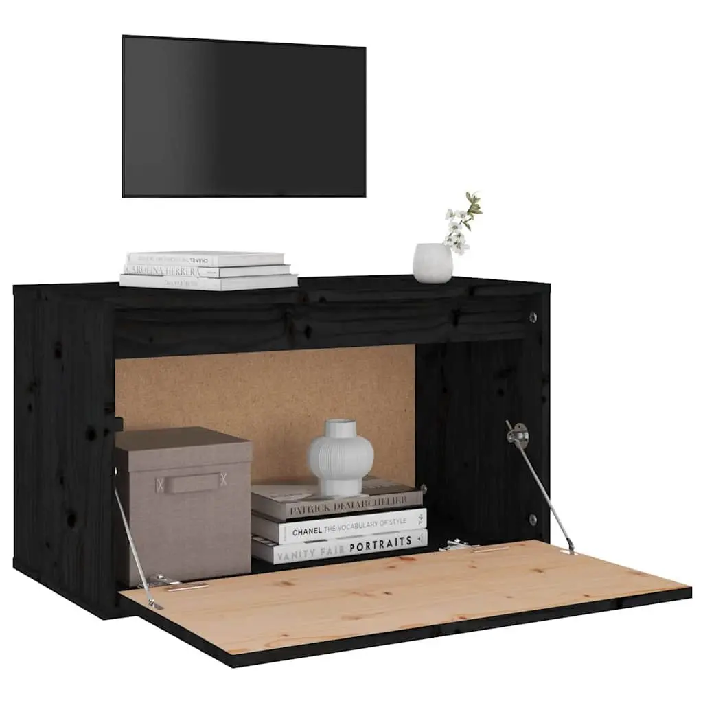 Wall Cabinet Black Solid Pinewood 60x30x35 cm Hanging Storage Unit