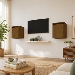 Wall Cabinet 2 Pieces Brown Solid Wood Storage Display Shelving Unit 30x30x40cm