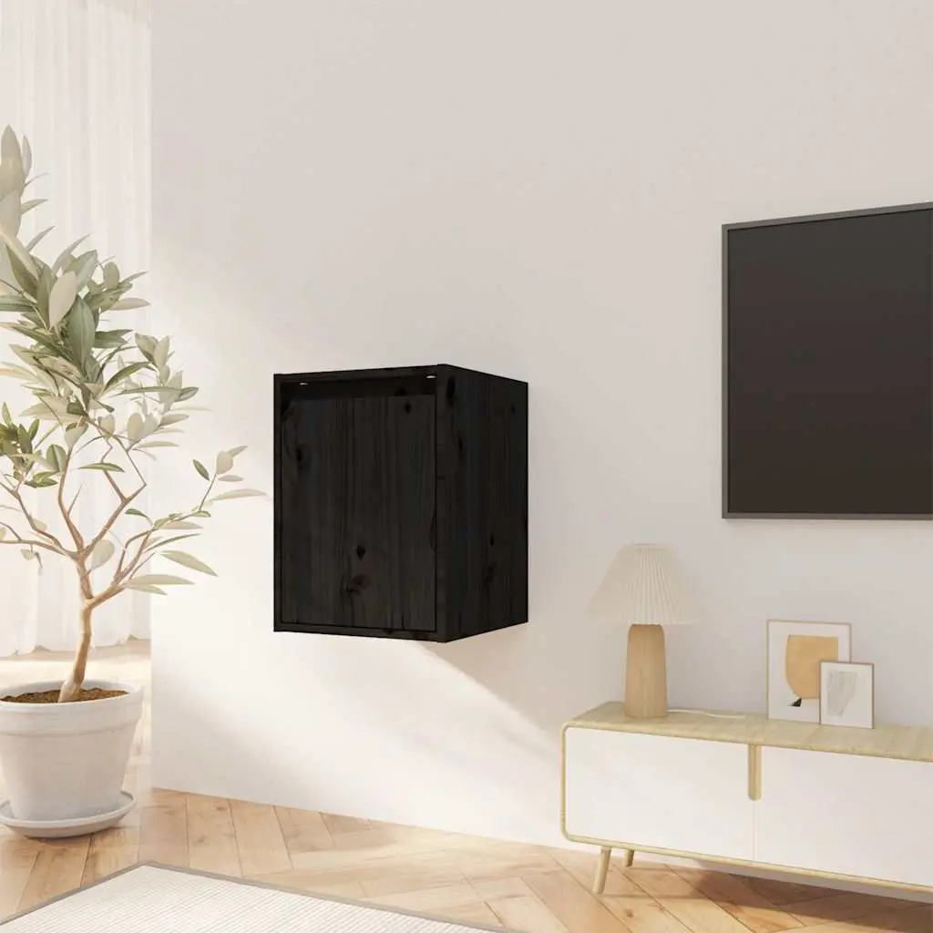 Wall Cabinet 2pcs Black 30x30x40 cm Solid Wood Floating Shelving Storage Unit