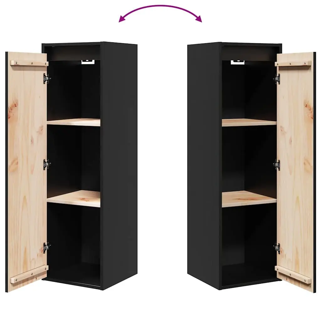 Wall Cabinets Black 30x30x100 cm Solid Pine 2 Piece Floating Storage Hanging Shelf
