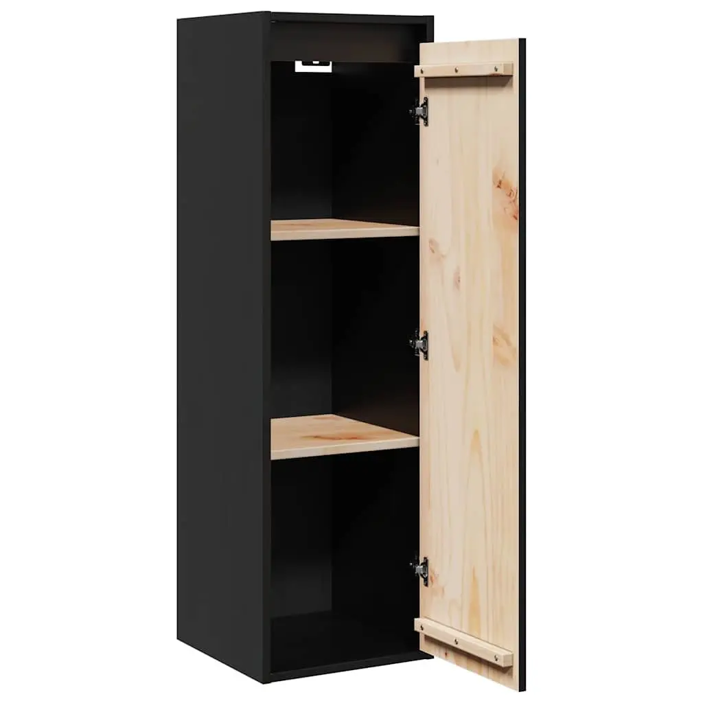 Wall Cabinets Black 30x30x100 cm Solid Pine 2 Piece Floating Storage Hanging Shelf