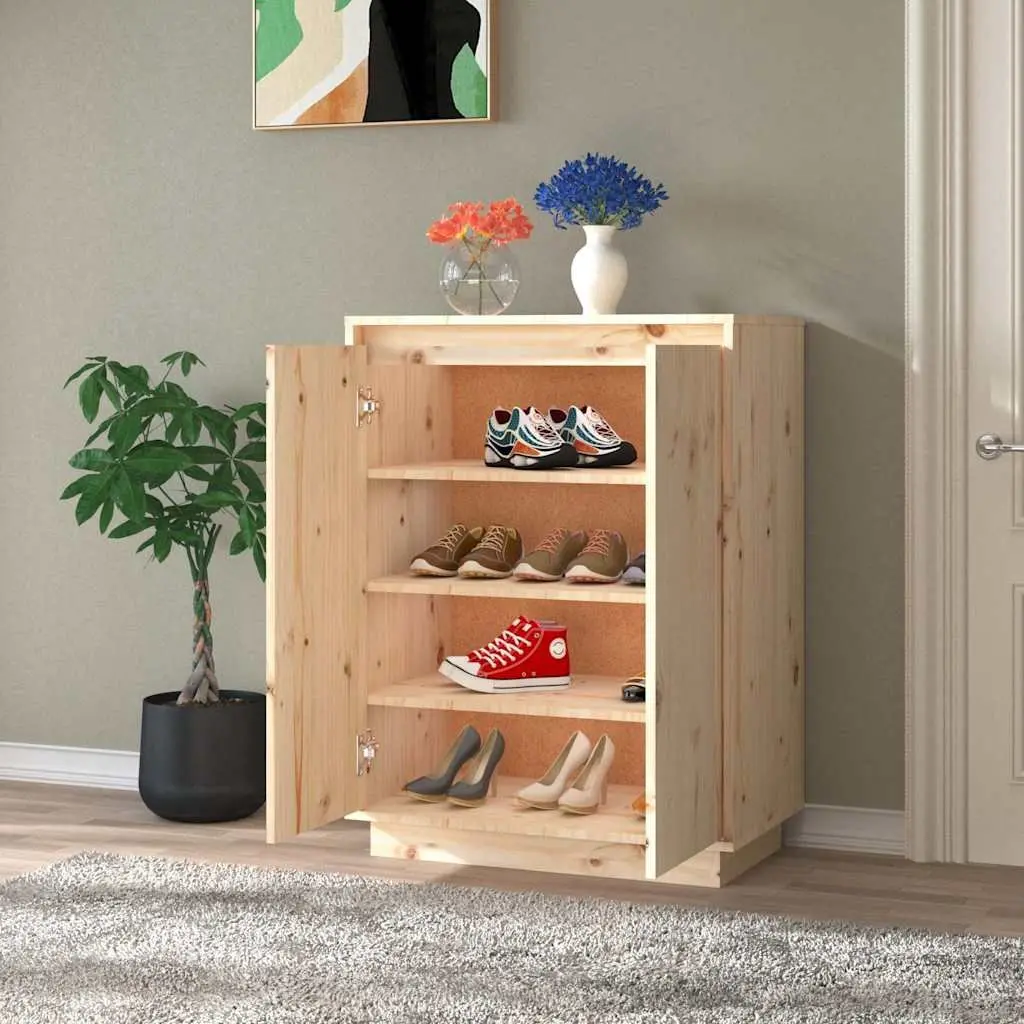 Shoe Cabinet Wooden Organizer Brown 60W x 35D x 80H cm