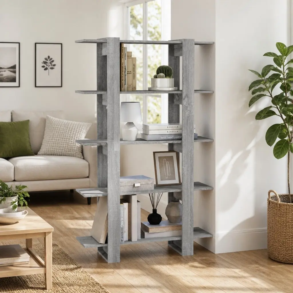 Book Cabinet Room Divider Grey 100W x 30D x 160H cm Shelving Unit Storage Organiser